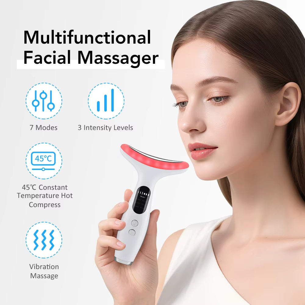 Anti-Wrinkles EMS Neck Face Lifting Massager 7 Color LED Photon Beauty Skin Phototherapy Machine anti Aging Reduce Double Chin