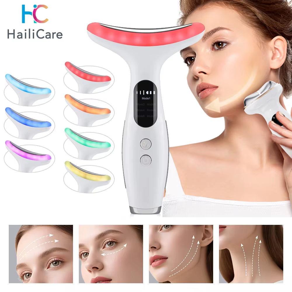 Anti-Wrinkles EMS Neck Face Lifting Massager 7 Color LED Photon Beauty Skin Phototherapy Machine anti Aging Reduce Double Chin