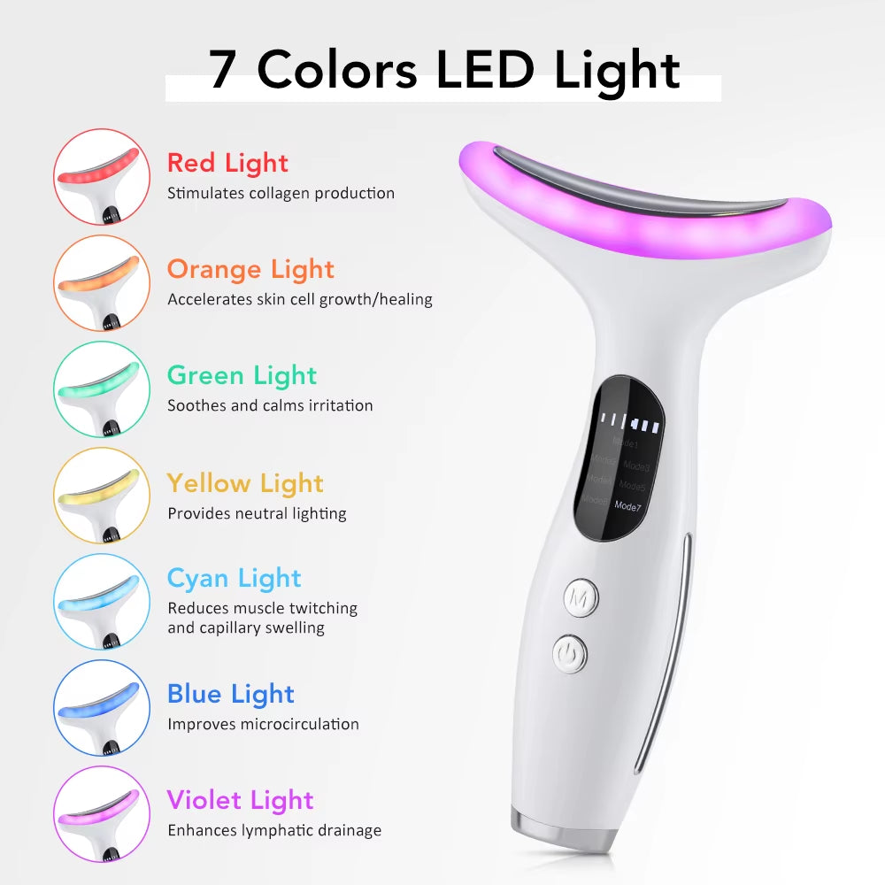 Anti-Wrinkles EMS Neck Face Lifting Massager 7 Color LED Photon Beauty Skin Phototherapy Machine anti Aging Reduce Double Chin