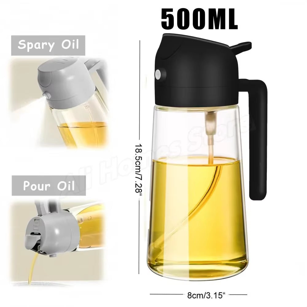 1-2PCS 2In1 Olive Oil Dispenser Bottle 500Ml Plastic Oil Sprayer Cooking Oil Spray Tank BBQ Baking Picnic Kitchen Tools for Home