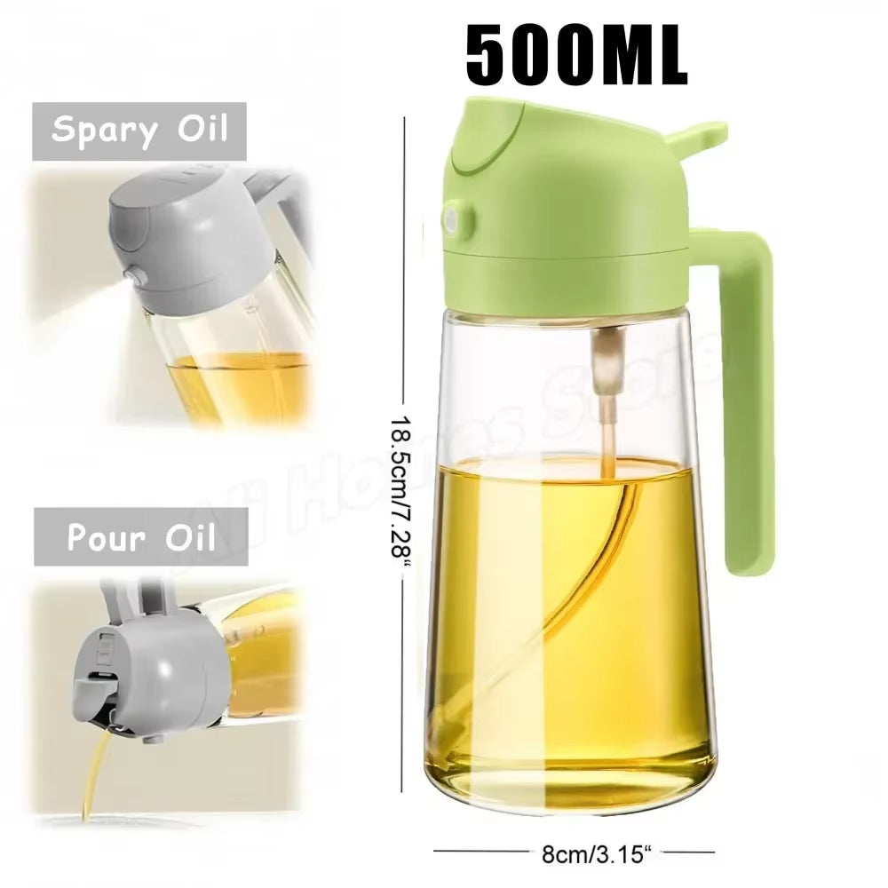 1-2PCS 2In1 Olive Oil Dispenser Bottle 500Ml Plastic Oil Sprayer Cooking Oil Spray Tank BBQ Baking Picnic Kitchen Tools for Home