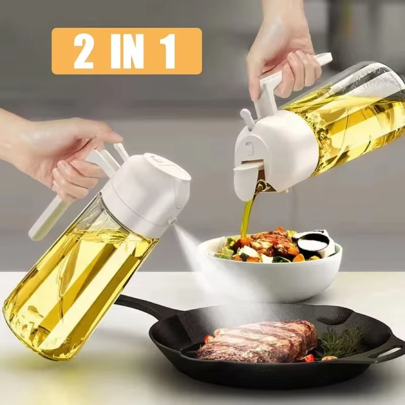 1-2PCS 2In1 Olive Oil Dispenser Bottle 500Ml Plastic Oil Sprayer Cooking Oil Spray Tank BBQ Baking Picnic Kitchen Tools for Home