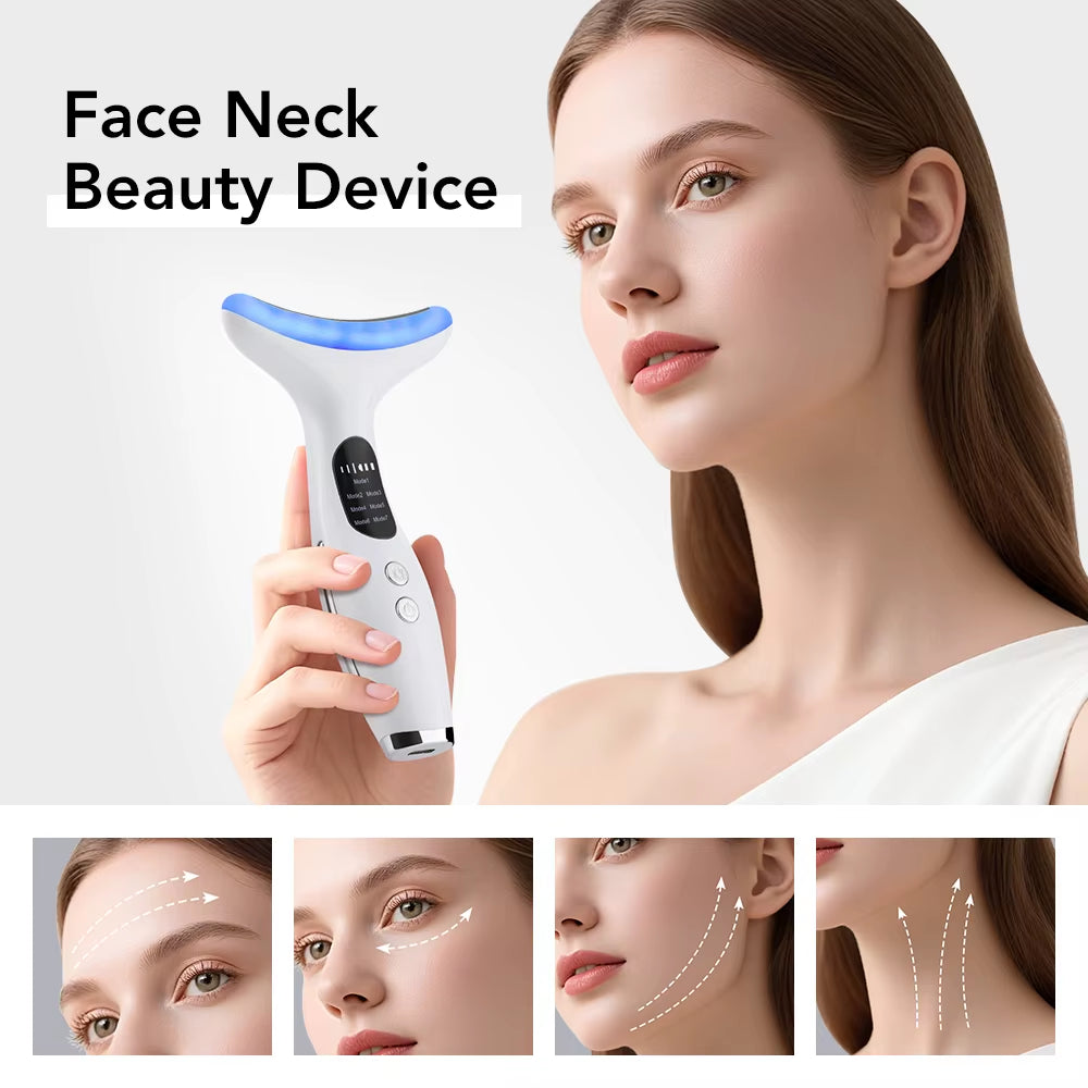 Anti-Wrinkles EMS Neck Face Lifting Massager 7 Color LED Photon Beauty Skin Phototherapy Machine anti Aging Reduce Double Chin