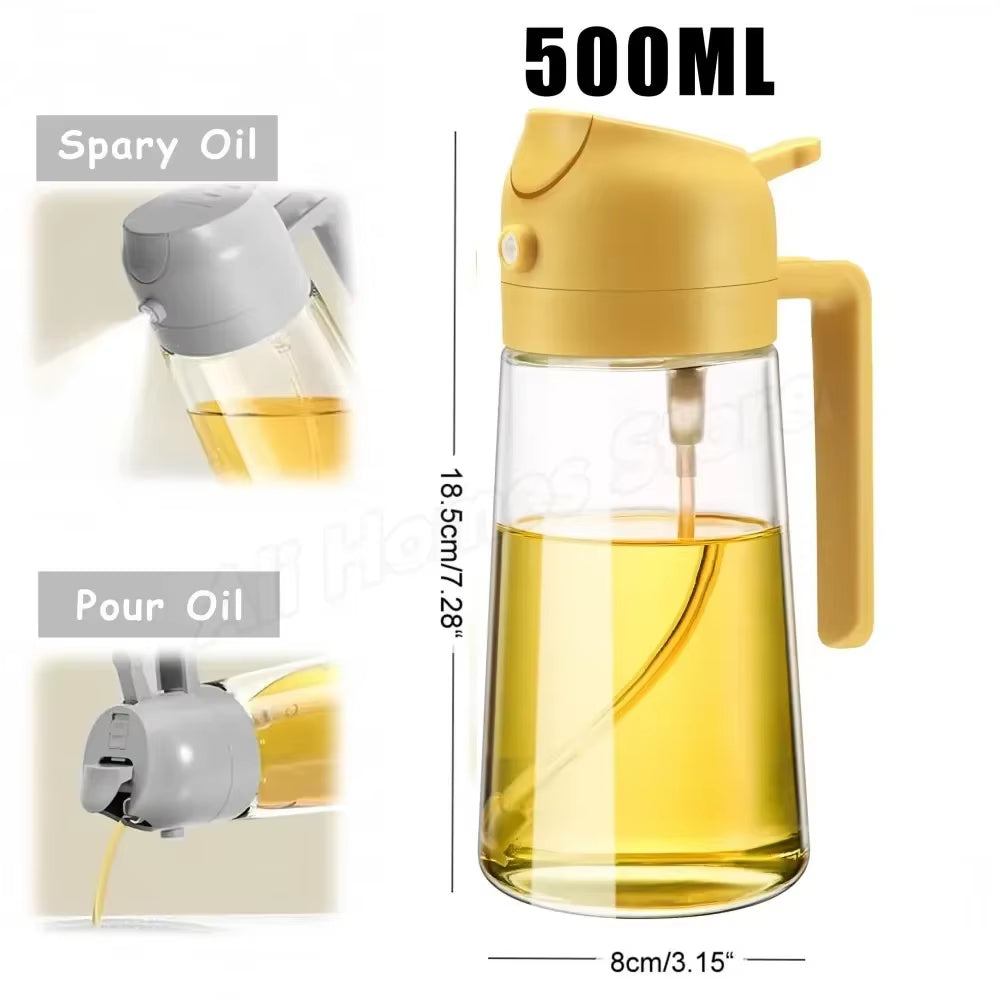 1-2PCS 2In1 Olive Oil Dispenser Bottle 500Ml Plastic Oil Sprayer Cooking Oil Spray Tank BBQ Baking Picnic Kitchen Tools for Home