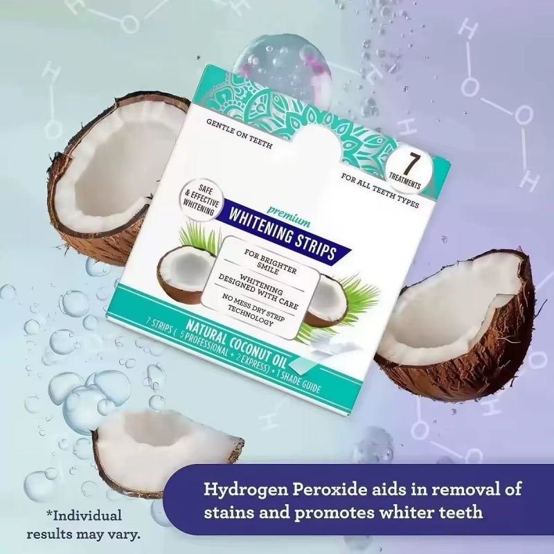 Coconut Oil Whitening Strips 7 Day Treatment 7 Strips per Pack Enamel Safe for Sensitive Teeth Non Slip Stain Removal At-Home
