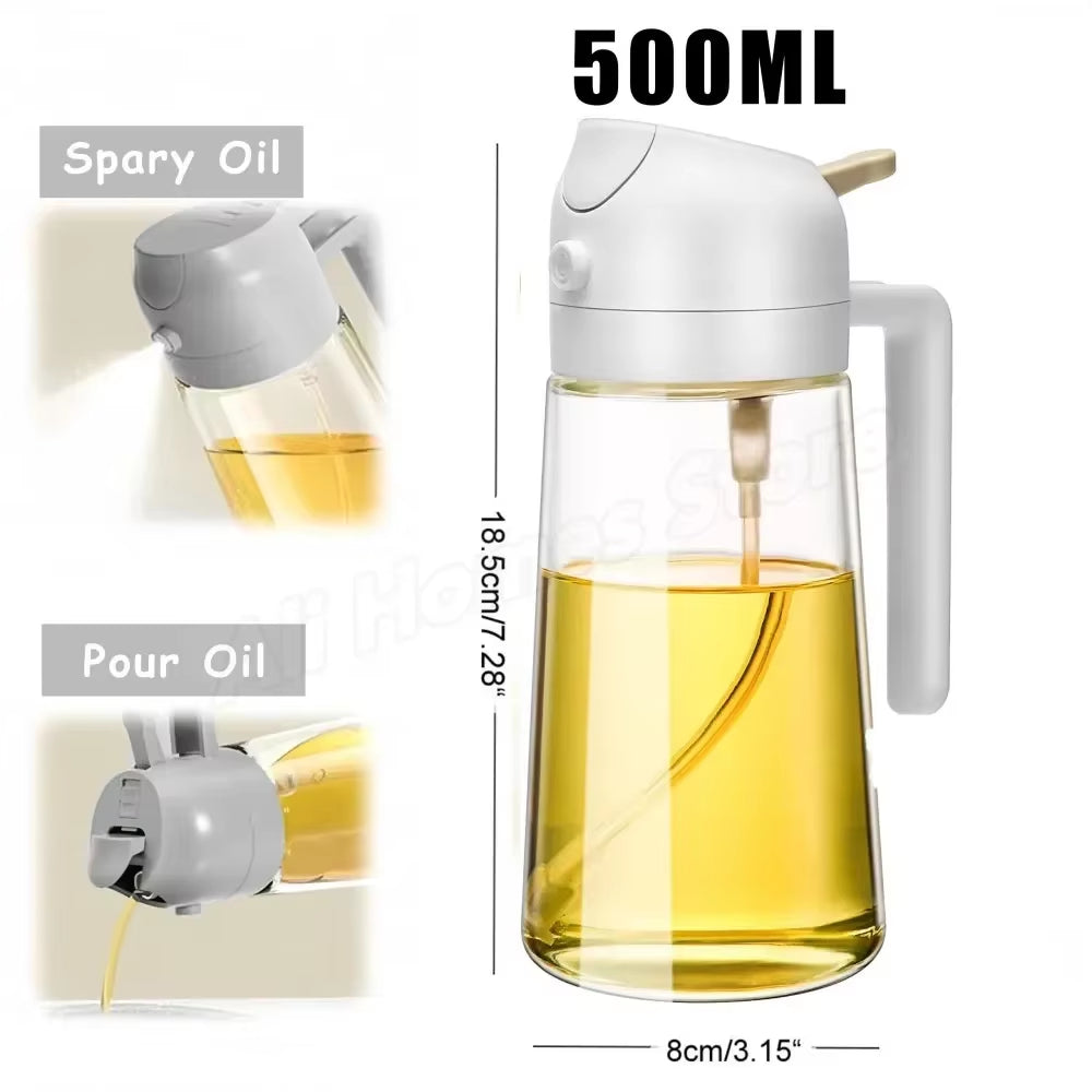1-2PCS 2In1 Olive Oil Dispenser Bottle 500Ml Plastic Oil Sprayer Cooking Oil Spray Tank BBQ Baking Picnic Kitchen Tools for Home